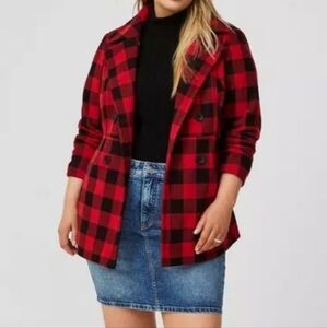 Torrid Size 2 NEW Red & Black Plaid Peacoat